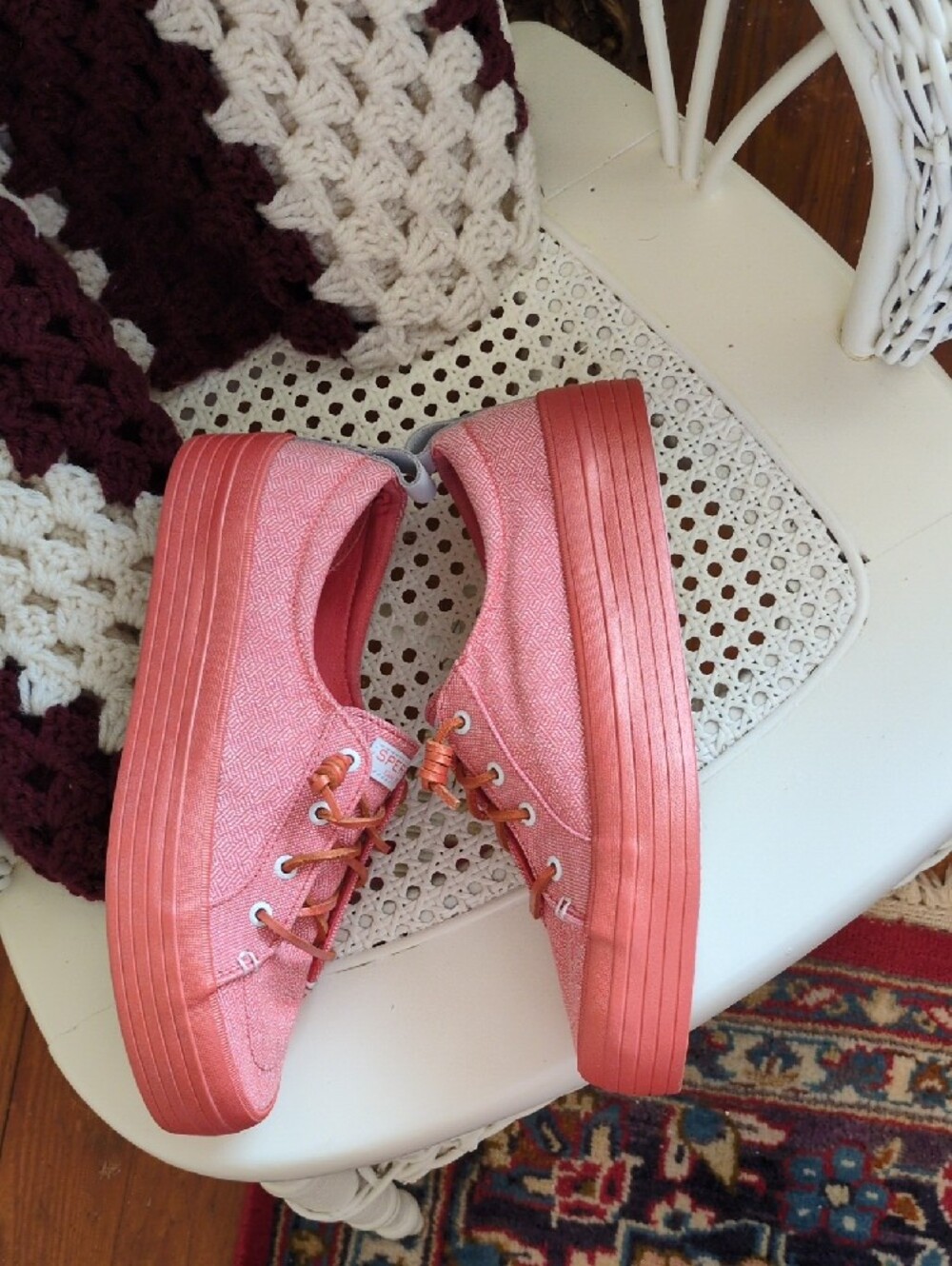 Sperry Coral Pink Canvas Lace-Up Sneakers - Picture 2 of 6